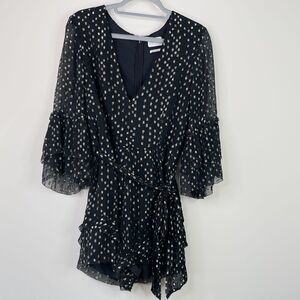 Saylor Black Belted Ruffle Sleeve Y2K Boho Short Romper Women's Size Medium